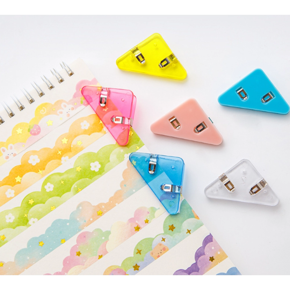 Color file triangle clip Simple transparent book corner clip Student paper clip Office data storage clip