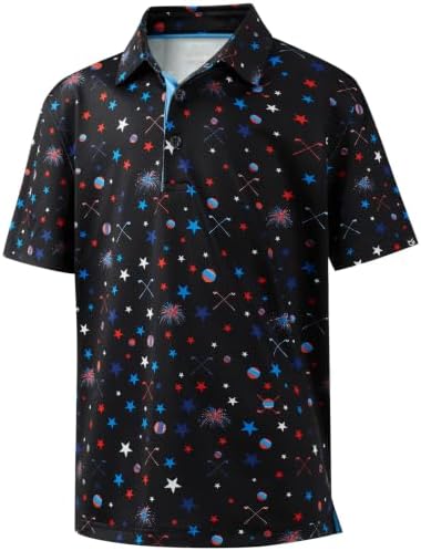 Boys' printed golf polo, black pentagram