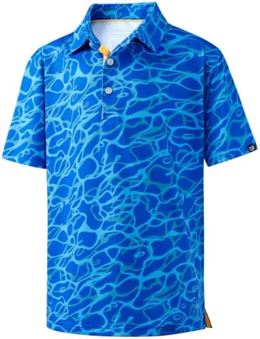 Boys' printed golf polo, blue sea wave