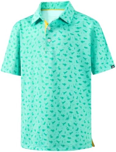 Boys' printed golf polo, green dinosaur