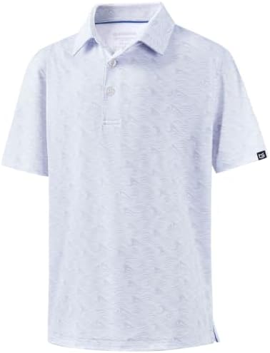 Boys' printed golf polo, grey sea wave