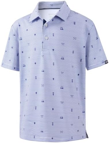 Boys' printed golf polo, navy stripe golf