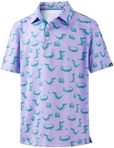 Boys' printed golf polo, purple crocodile