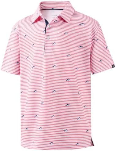 Boys' printed golf polo, red shark