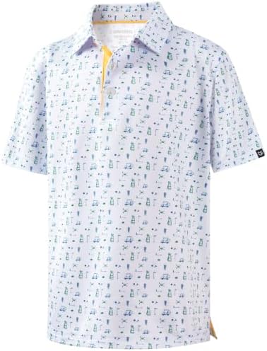 Boys' printed golf polo, white flag