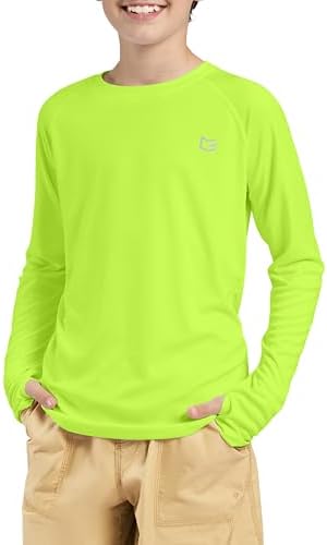 Boys' UPF 50+ long sleeve rash guard, fluorescent green