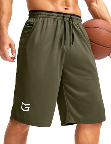 Men's 11" basketball shorts with pockets, dark olive
