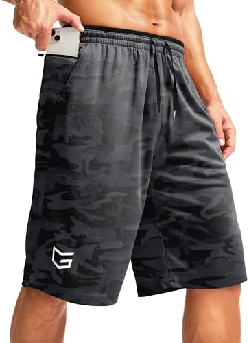 Men's 11" basketball shorts with pockets, gray camo