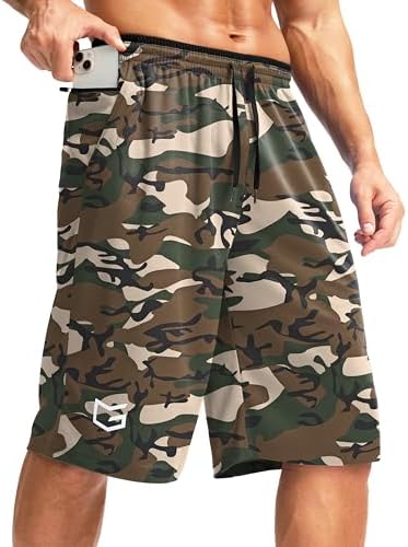 Men's 11" basketball shorts with pockets, green camo