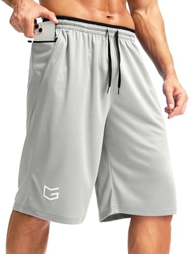 Men's 11" basketball shorts with pockets, light gray
