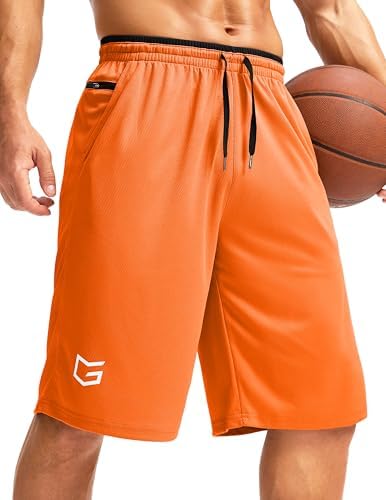 Men's 11" basketball shorts with pockets, orange