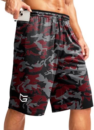 Men's 11" basketball shorts with pockets, red camo
