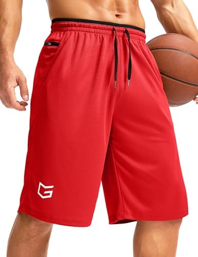 Men's 11" basketball shorts with pockets, red