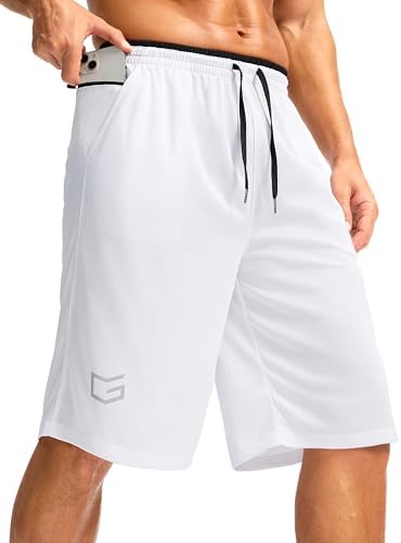 Men's 11" basketball shorts with pockets, white