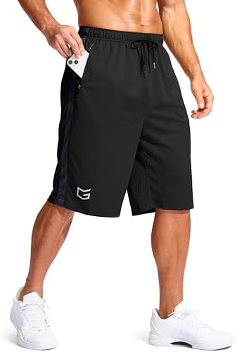 Men's 11" basketball shorts, zip pockets, black