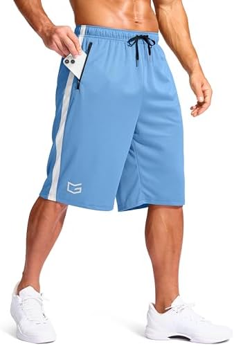 Men's 11" basketball shorts, zip pockets, blue
