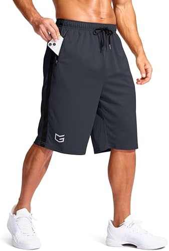 Men's 11" basketball shorts, zip pockets, dark grey