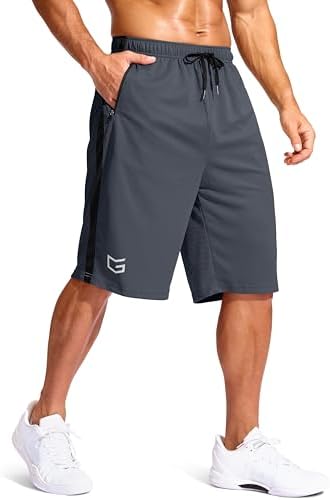 Men's 11" basketball shorts, zip pockets, dusty blue