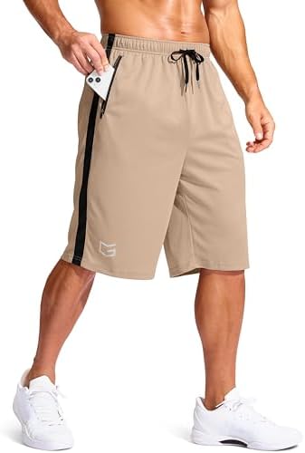 Men's 11" basketball shorts, zip pockets, khaki