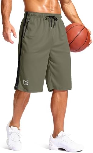 Men's 11" basketball shorts, zip pockets, sage