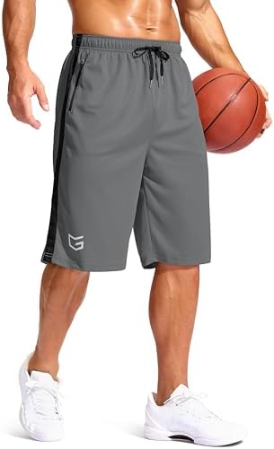 Men's 11" basketball shorts, zip pockets, steel