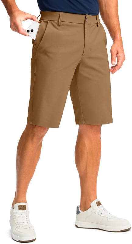 Men's 11" golf shorts, five pockets, dark khaki