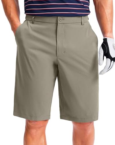 Men's 11" knee-length golf shorts, stone grey