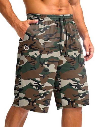 Men's 11" quick dry gym shorts, green camo