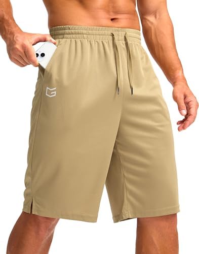 Men's 11" quick dry gym shorts, khaki