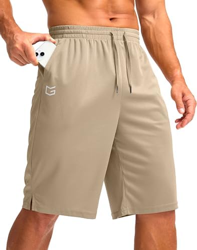 Men's 11" quick dry gym shorts, light khaki