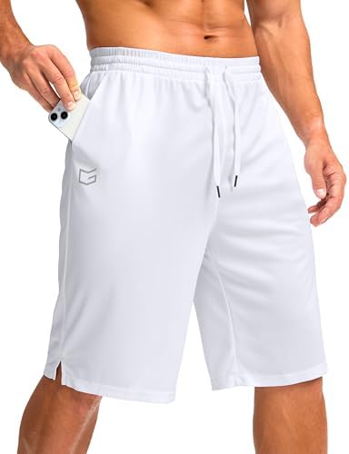 Men's 11" quick dry gym shorts, white