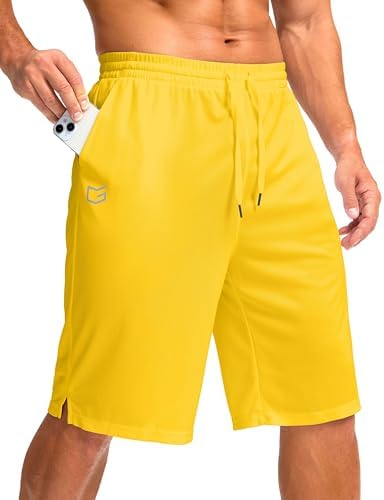 Men's 11" quick dry gym shorts, yellow