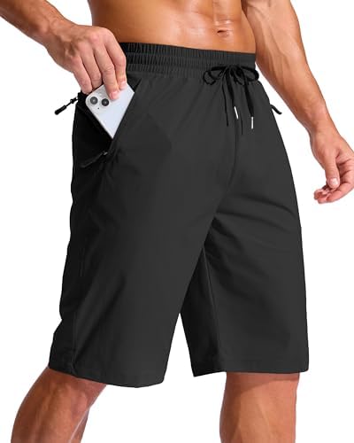 Men's 11" swim trunks, three zip pockets, black