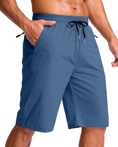 Men's 11" swim trunks, three zip pockets, blue