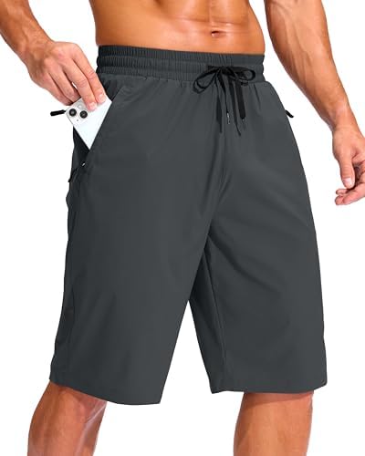 Men's 11" swim trunks, three zip pockets, dark grey