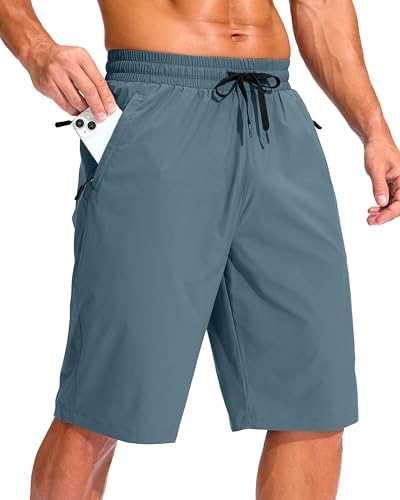 Men's 11" swim trunks, three zip pockets, dusty blue