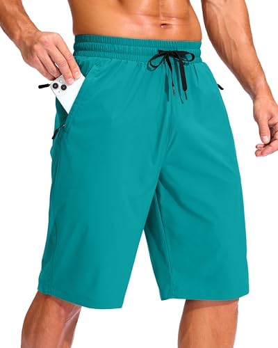Men's 11" swim trunks, three zip pockets, lake green