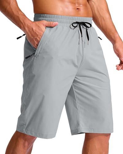 Men's 11" swim trunks, three zip pockets, light grey