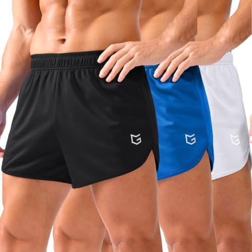 Men's 3.5" running shorts with liner, black+blue+white