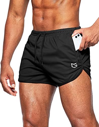Men's 3" gym shorts, zip pockets, black