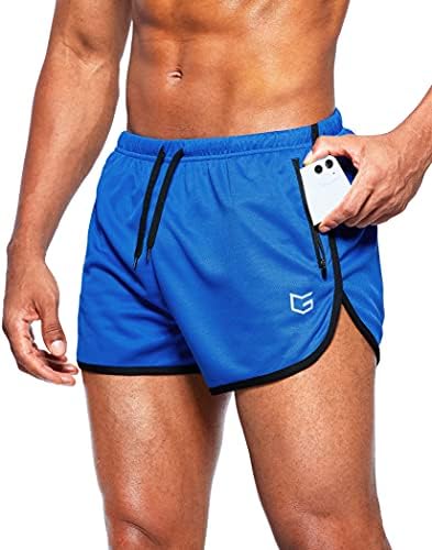 Men's 3" gym shorts, zip pockets, blue