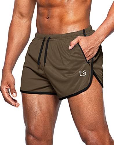 Men's 3" gym shorts, zip pockets, dark brown