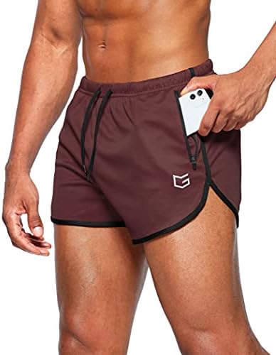 Men's 3" gym shorts, zip pockets, dark red