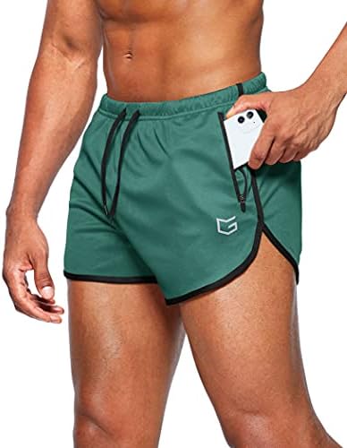 Men's 3" gym shorts, zip pockets, green