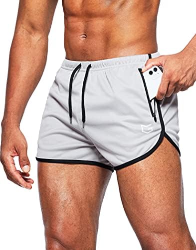 Men's 3" gym shorts, zip pockets, light gray