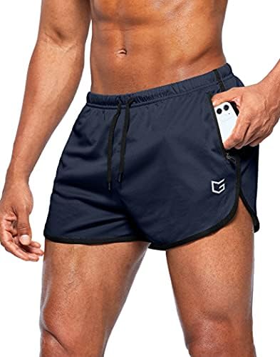 Men's 3" gym shorts, zip pockets, navy