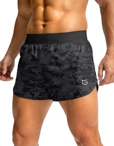 Men's 3" lightweight running shorts, black camo