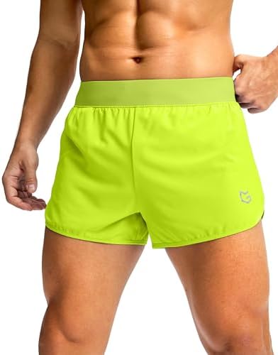 Men's 3" lightweight running shorts, fluorescent green