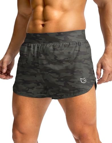 Men's 3" lightweight running shorts, green camo