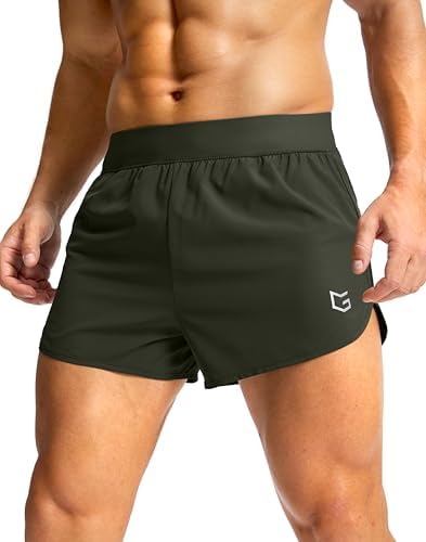 Men's 3" lightweight running shorts, olive green